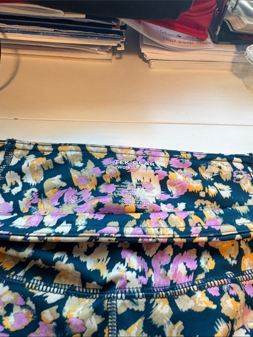 tek gear Floral Active capris leggings- Teal with Pink & Yellow Accents